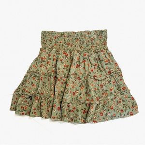 BeCool Medium Green Floral Tiered Skirt EUC